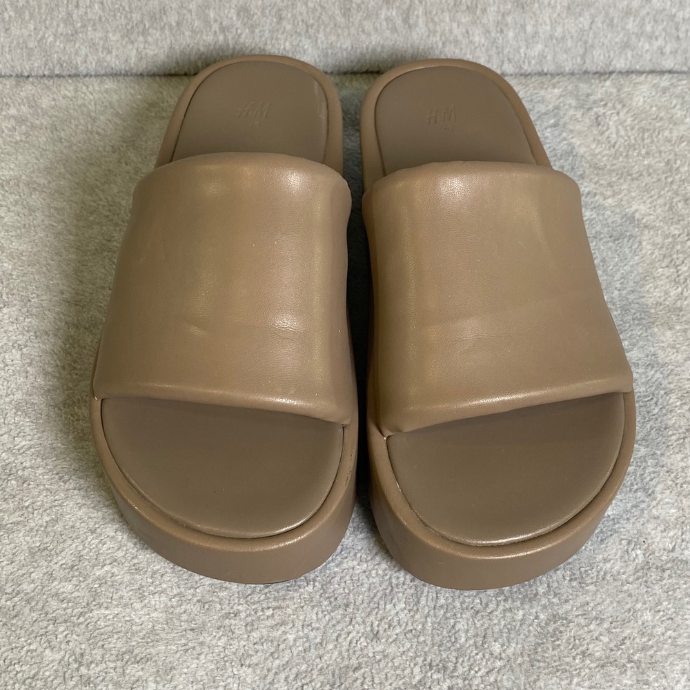 H&M Platform Slide Sandals Women's Size 40 US 9 Taupe Brown Padded Chunky EUC